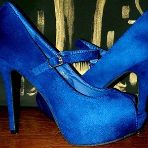 Ollio Heel, Blue Suede Heel, Open Toe